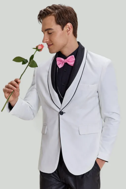 White Men's 3 Piece Shawl Lapel Prom Suits