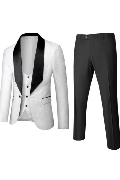White Men's 3-Piece Suits Jacquard Tuxedo