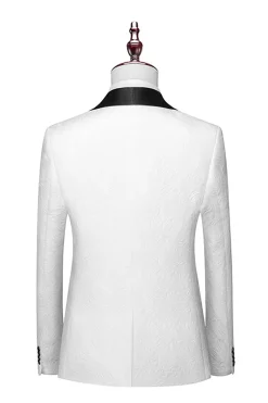 White Men's 3-Piece Suits Jacquard Tuxedo