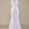 White Mermaid Lace-Up Back Sweep Train Wedding Dress