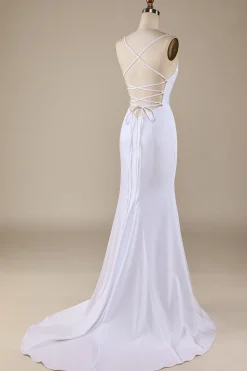 White Mermaid Lace-Up Back Sweep Train Wedding Dress