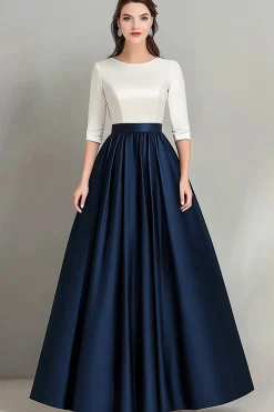 White Navy A Line Half Sleeves Ruched Mother Of the Bride Dress
