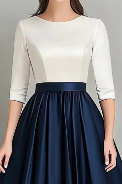 White Navy A Line Half Sleeves Ruched Mother Of the Bride Dress