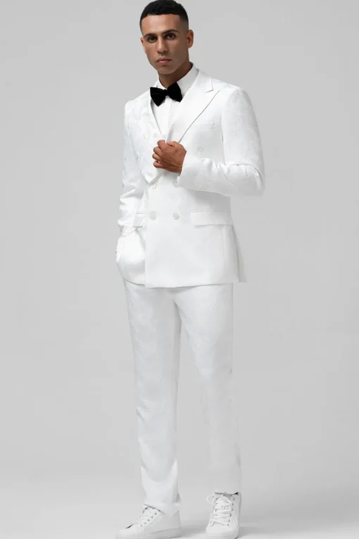 White Notch Lapel Double Breasted 2 Pieces Men's Suits