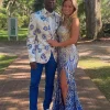 White Notched Lapel Floral Jacquard One Button 2 Piece Prom Suits with Royal Blue Pants