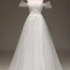 White Off the Shoulder A Line Corset Prom Dress with Appliques