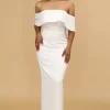 White Off the Shoulder Satin Bridesmaid Dress