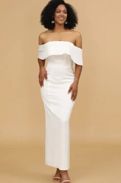 White Off the Shoulder Satin Bridesmaid Dress