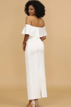 White Off the Shoulder Satin Bridesmaid Dress