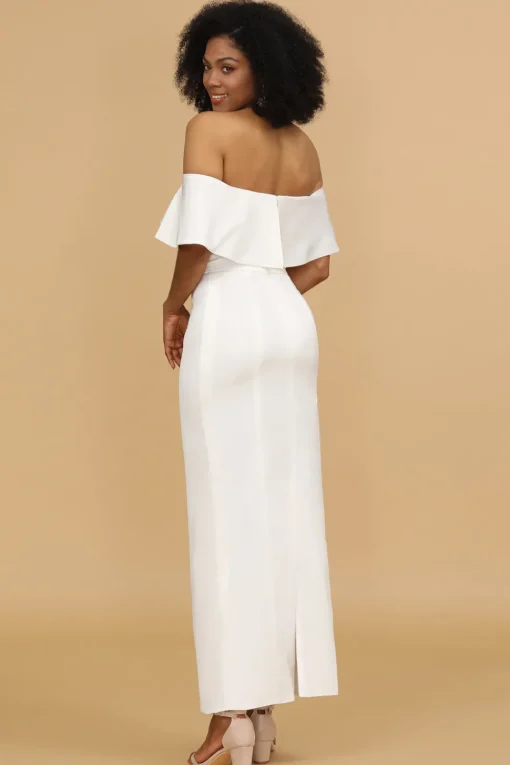 White Off the Shoulder Satin Bridesmaid Dress
