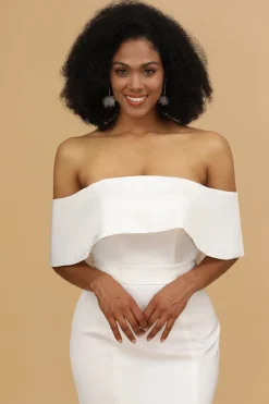 White Off the Shoulder Satin Bridesmaid Dress