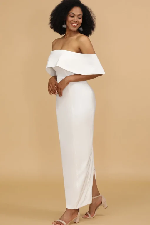 White Off the Shoulder Satin Bridesmaid Dress