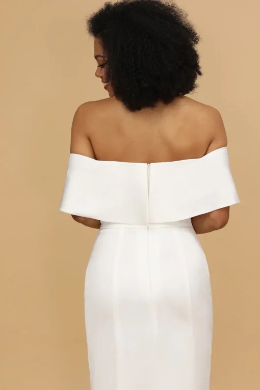 White Off the Shoulder Satin Bridesmaid Dress