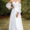 White Organza Off Shoulder Wedding Dress