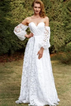 White Organza Off Shoulder Wedding Dress
