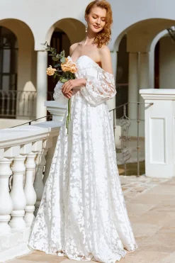 White Organza Off Shoulder Wedding Dress