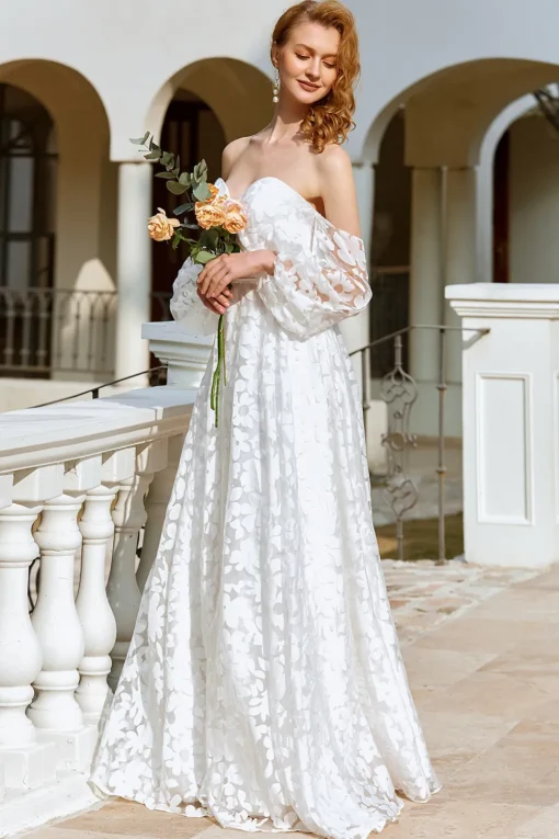 White Organza Off Shoulder Wedding Dress