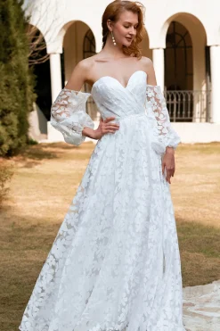 White Organza Off Shoulder Wedding Dress