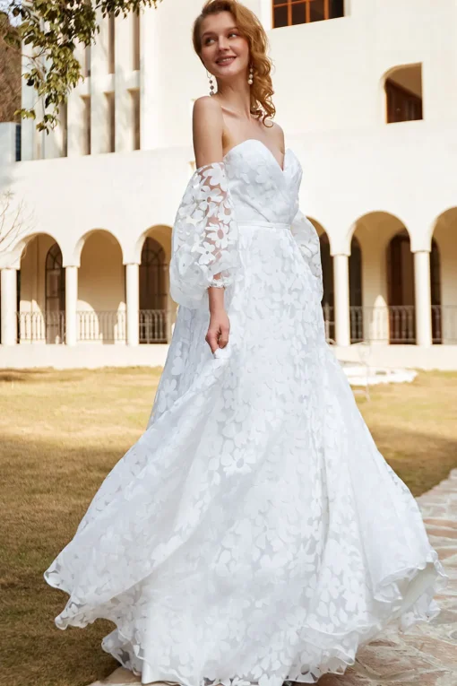 White Organza Off Shoulder Wedding Dress