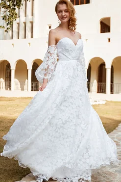 White Organza Off Shoulder Wedding Dress