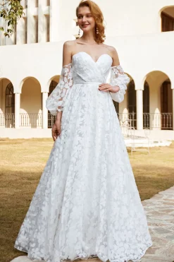 White Organza Off Shoulder Wedding Dress