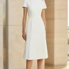 White Round Neck Fitted Straight Pencil Midi Formal Dress