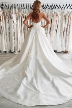 White Satin Long A-Line Wedding Dress with Slit