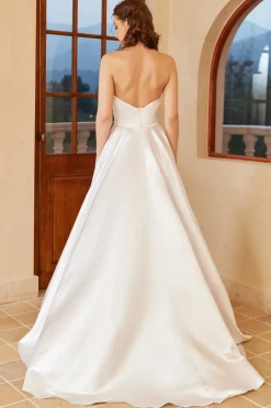 White Satin Sweetheart Wedding Dress with Slit