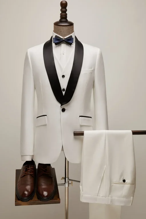 White Shawl Lapel 3 Pieces Men's Suits