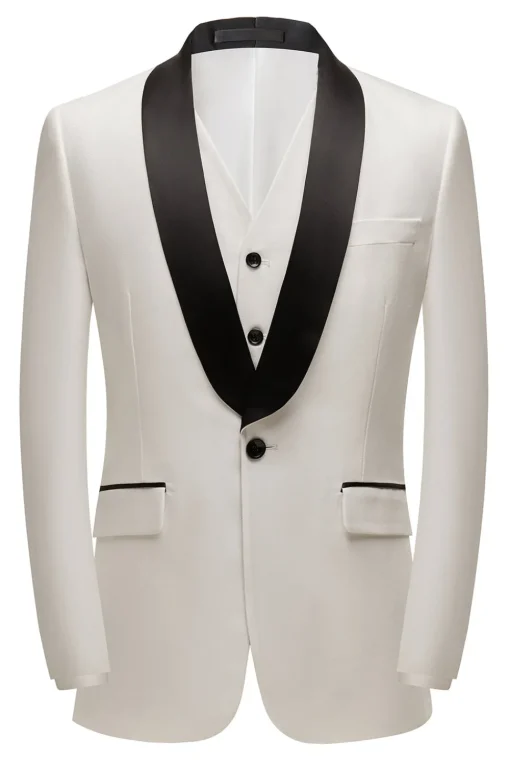 White Shawl Lapel 3 Pieces Men's Suits