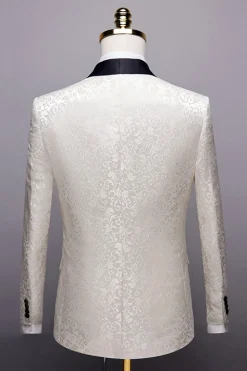 White Shawl Lapel Jacquard Prom Men's 2 Pieces Suits