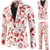 White Snowflake Snowman Printed 3 Pieces Men's Christmas Party Suits
