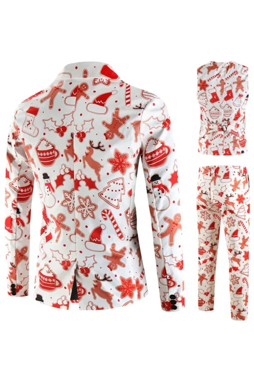 White Snowflake Snowman Printed 3 Pieces Men's Christmas Party Suits