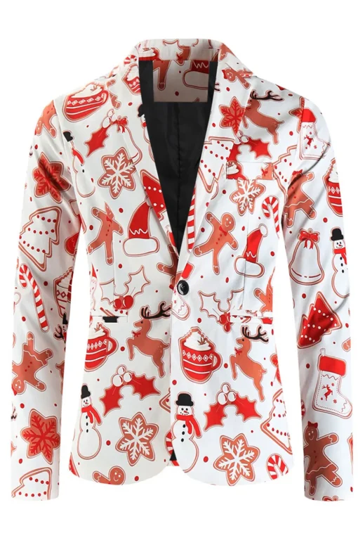 White Snowflake Snowman Printed 3 Pieces Men's Christmas Party Suits