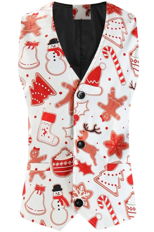 White Snowflake Snowman Printed 3 Pieces Men's Christmas Party Suits
