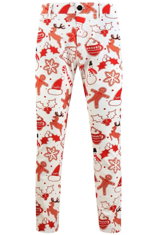 White Snowflake Snowman Printed 3 Pieces Men's Christmas Party Suits