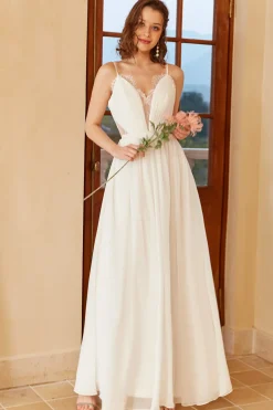 White Spaghetti Straps Simple Wedding Dress