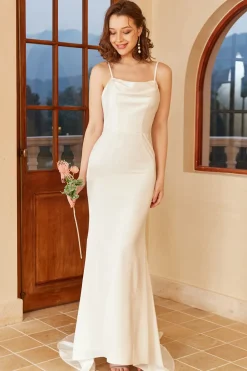 White Spaghetti Straps Simple Wedding Dress