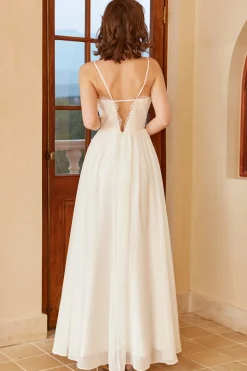 White Spaghetti Straps Simple Wedding Dress