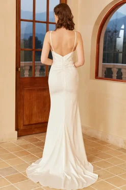 White Spaghetti Straps Simple Wedding Dress