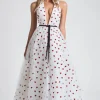 White Tulle A Line V-Neck Long Formal Dress