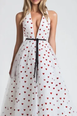 White Tulle A Line V-Neck Long Formal Dress