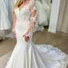 White V-Neck Mermaid Long Wedding Dress with Lace