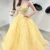 Yellow Spaghetti Straps Prom Gown