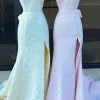 Yellow Sweetheart Corset Floral Mermaid Long Prom Dress with Slit