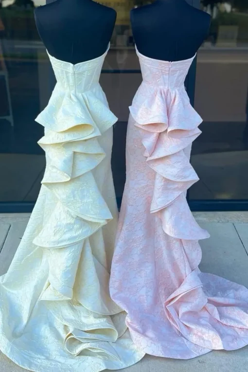 Yellow Sweetheart Corset Floral Mermaid Long Prom Dress with Slit