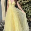 Yellow Tulle A Line Sparkly Princess Prom Dress