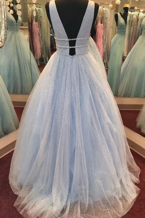 Yellow Tulle A Line Sparkly Princess Prom Dress